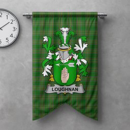 ScotsTee Shop Irish Loughnan or O'Loughnan Clan Coat of Arms Irish Tartan Gonfalon Flag