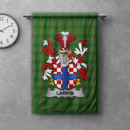 ScotsTee Shop Irish Larkin or O'Larkin Clan Coat of Arms Irish Tartan Gonfalon Flag