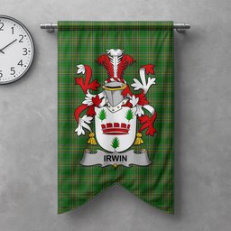 ScotsTee Shop Irish Irwin Clan Coat of Arms Irish Tartan Gonfalon Flag