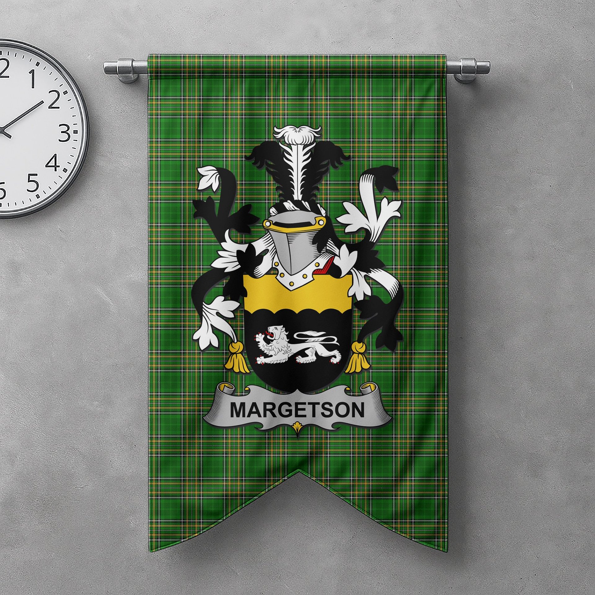 ScotsTee Shop Irish Margetson Clan Coat of Arms Irish Tartan Gonfalon Flag