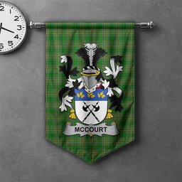ScotsTee Shop Irish McCourt Clan Coat of Arms Irish Tartan Gonfalon Flag