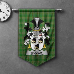 ScotsTee Shop Irish McQuay or MacQuay Clan Coat of Arms Irish Tartan Gonfalon Flag