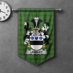 ScotsTee Shop Irish Langley Clan Coat of Arms Irish Tartan Gonfalon Flag