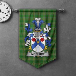 ScotsTee Shop Irish McClure Clan Coat of Arms Irish Tartan Gonfalon Flag