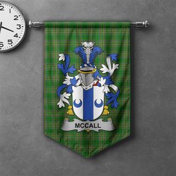 ScotsTee Shop Irish McCall Clan Coat of Arms Irish Tartan Gonfalon Flag