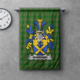ScotsTee Shop Irish Markham Clan Coat of Arms Irish Tartan Gonfalon Flag