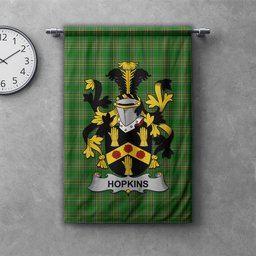 ScotsTee Shop Irish Hopkins Clan Coat of Arms Irish Tartan Gonfalon Flag
