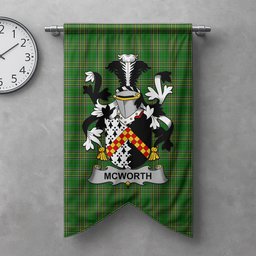 ScotsTee Shop Irish McWorth or MacWorth Clan Coat of Arms Irish Tartan Gonfalon Flag
