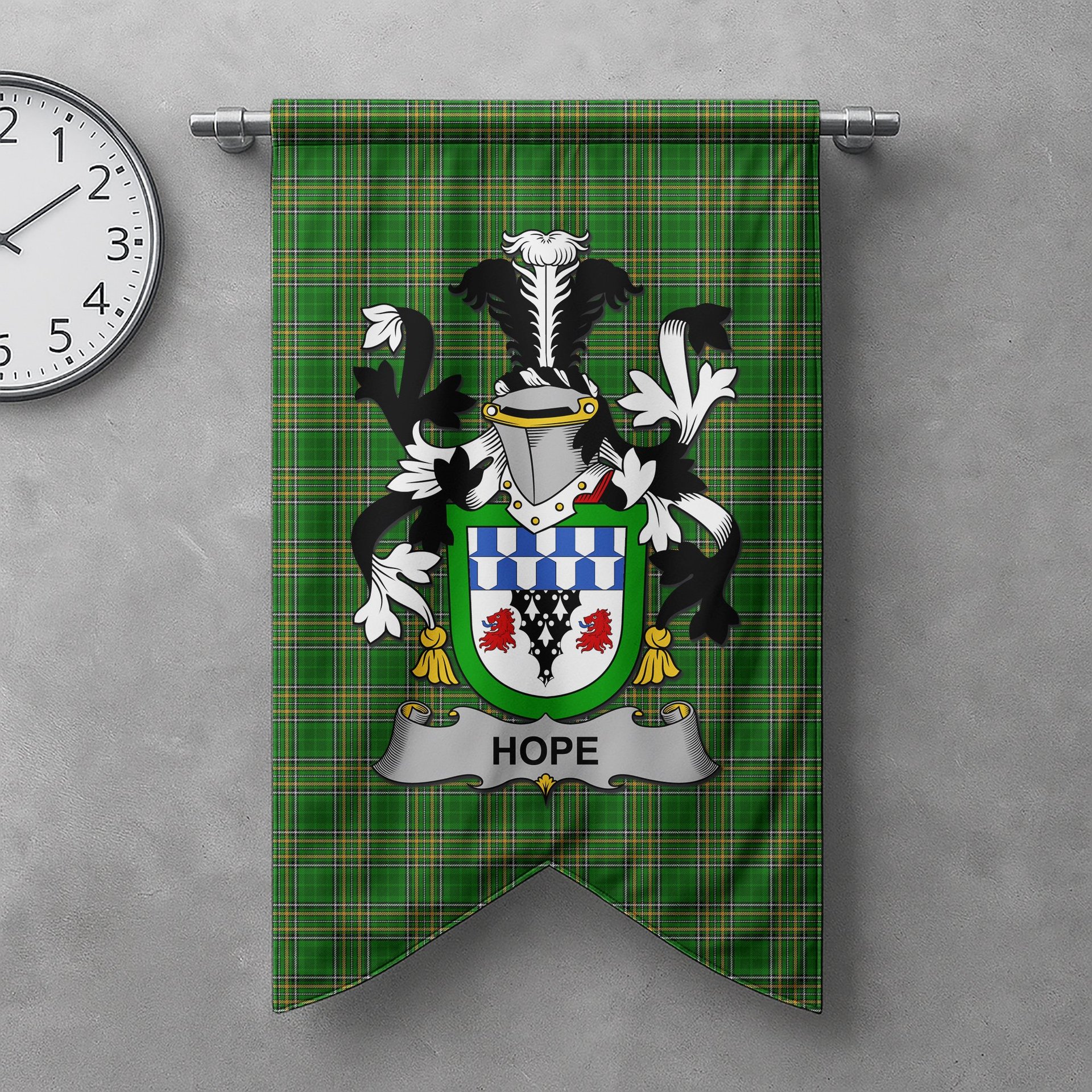 ScotsTee Shop Irish Hope Clan Coat of Arms Irish Tartan Gonfalon Flag