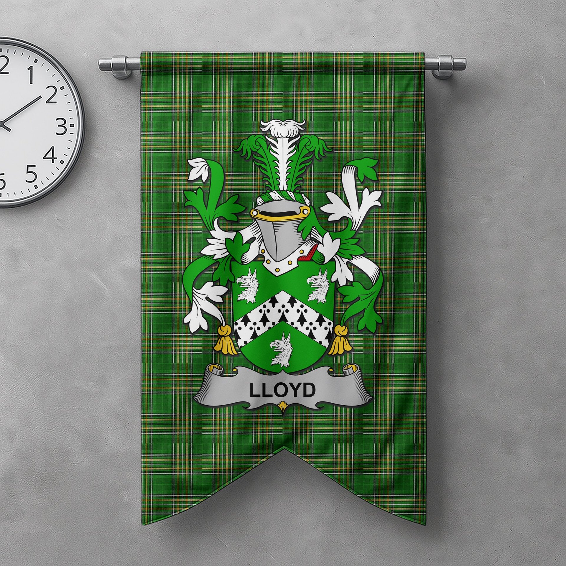 ScotsTee Shop Irish Lloyd Clan Coat of Arms Irish Tartan Gonfalon Flag