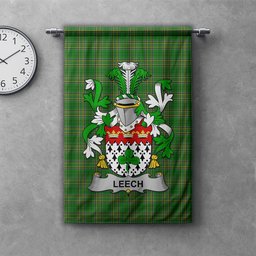 ScotsTee Shop Irish Leech Clan Coat of Arms Irish Tartan Gonfalon Flag