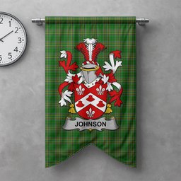 ScotsTee Shop Irish Johnson Clan Coat of Arms Irish Tartan Gonfalon Flag