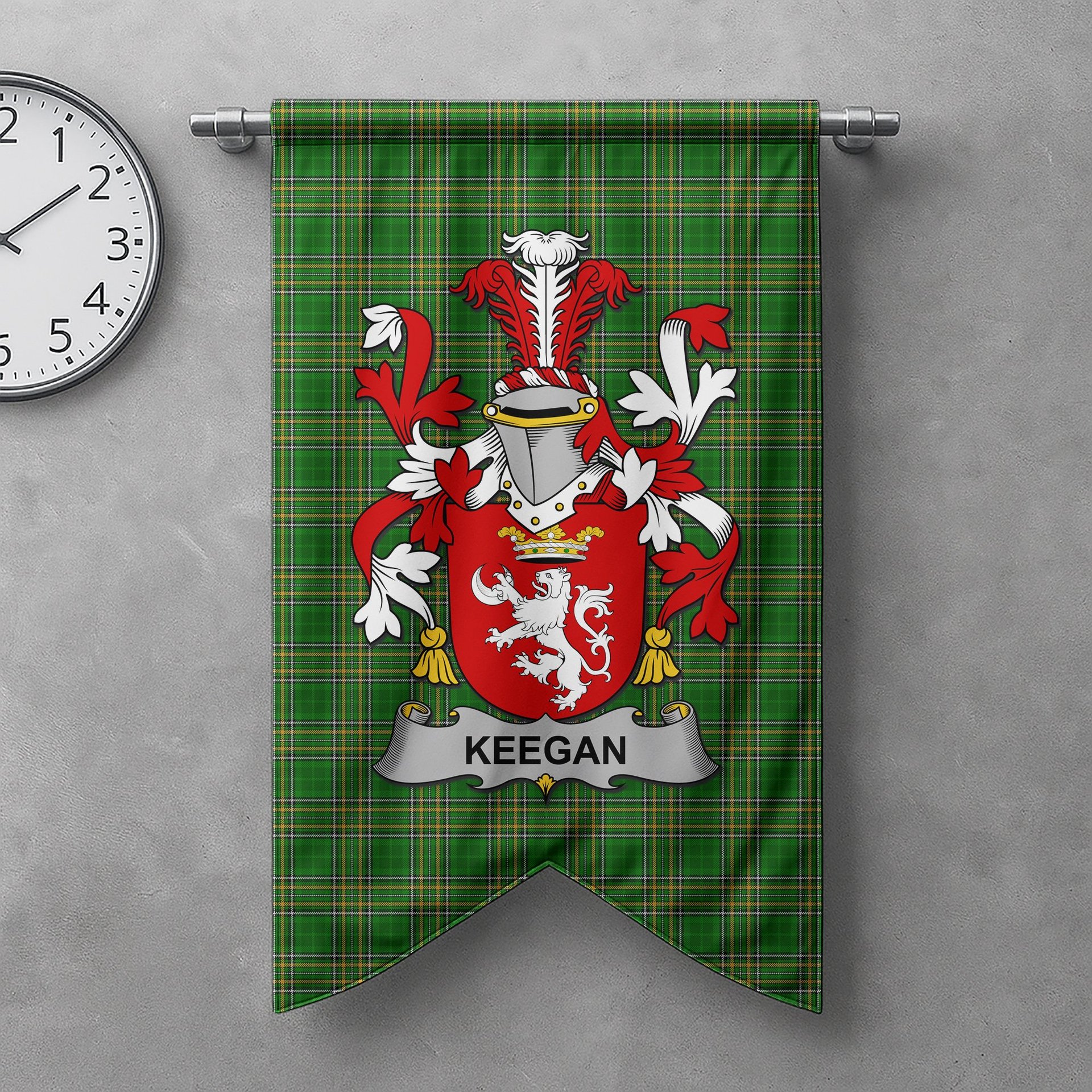 ScotsTee Shop Irish Keegan or Egan Clan Coat of Arms Irish Tartan Gonfalon Flag