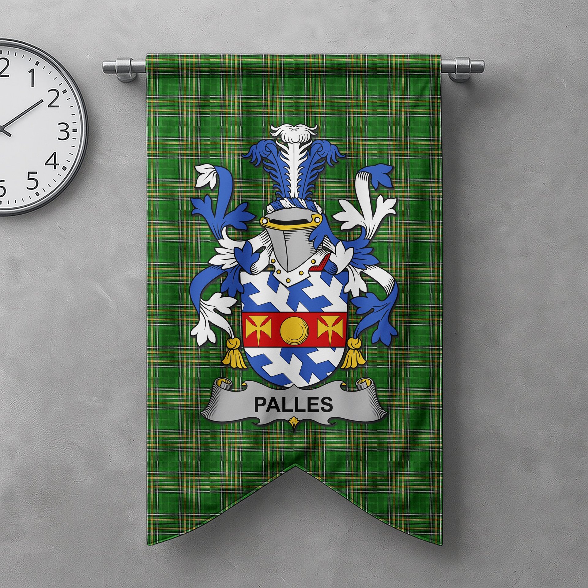 ScotsTee Shop Irish Palles Clan Coat of Arms Irish Tartan Gonfalon Flag
