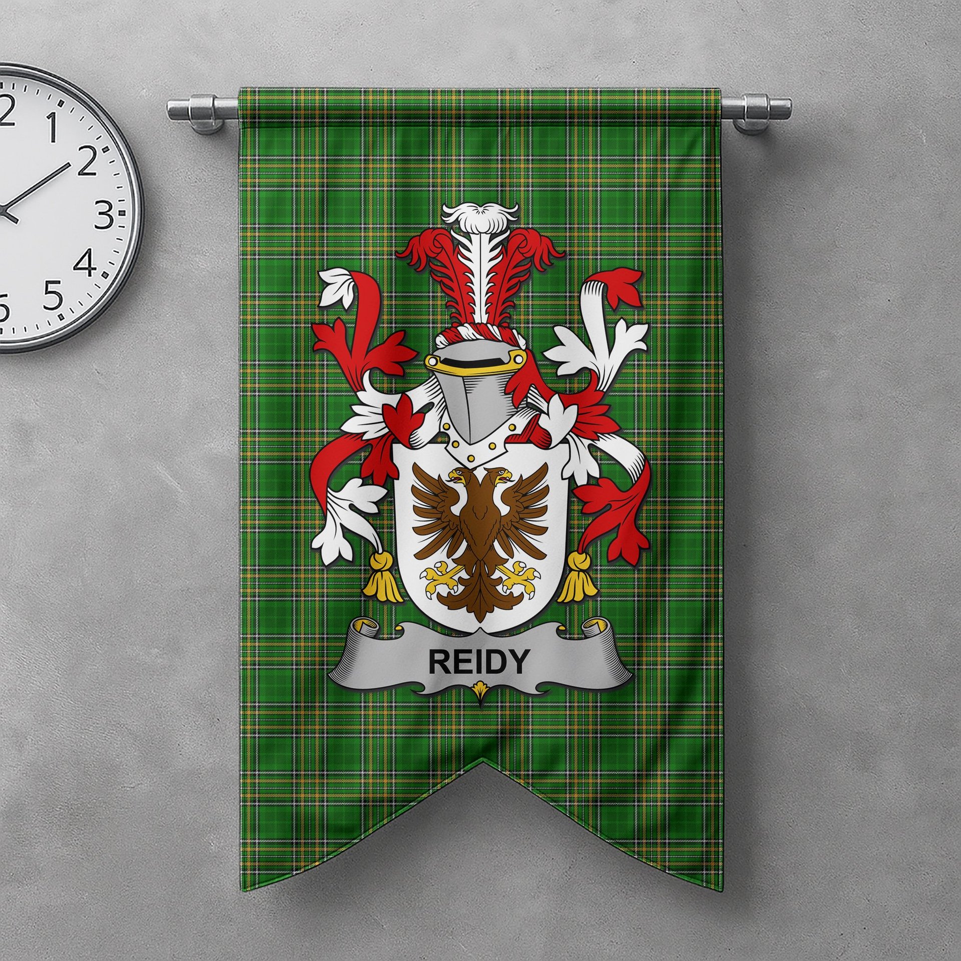 ScotsTee Shop Irish Reidy or O'Reidy Clan Coat of Arms Irish Tartan Gonfalon Flag
