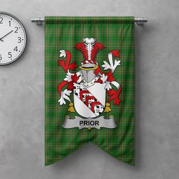 ScotsTee Shop Irish Prior Clan Coat of Arms Irish Tartan Gonfalon Flag