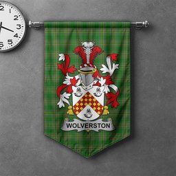 ScotsTee Shop Irish Wolverston Clan Coat of Arms Irish Tartan Gonfalon Flag