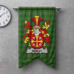 ScotsTee Shop Irish Scully or O'Scully Clan Coat of Arms Irish Tartan Gonfalon Flag