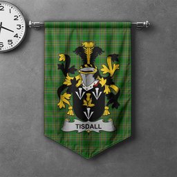 ScotsTee Shop Irish Tisdall or Tisdale Clan Coat of Arms Irish Tartan Gonfalon Flag