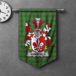 ScotsTee Shop Irish Sarsfield Clan Coat of Arms Irish Tartan Gonfalon Flag