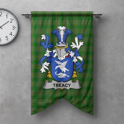 ScotsTee Shop Irish Treacy or Tracy Clan Coat of Arms Irish Tartan Gonfalon Flag