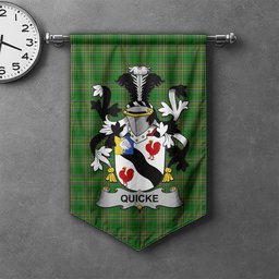 ScotsTee Shop Irish Quicke Clan Coat of Arms Irish Tartan Gonfalon Flag