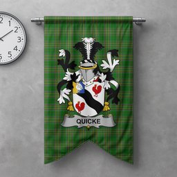 ScotsTee Shop Irish Quicke Clan Coat of Arms Irish Tartan Gonfalon Flag