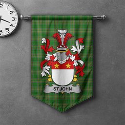 ScotsTee Shop Irish St.John Clan Coat of Arms Irish Tartan Gonfalon Flag