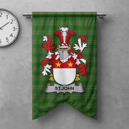 ScotsTee Shop Irish St.John Clan Coat of Arms Irish Tartan Gonfalon Flag