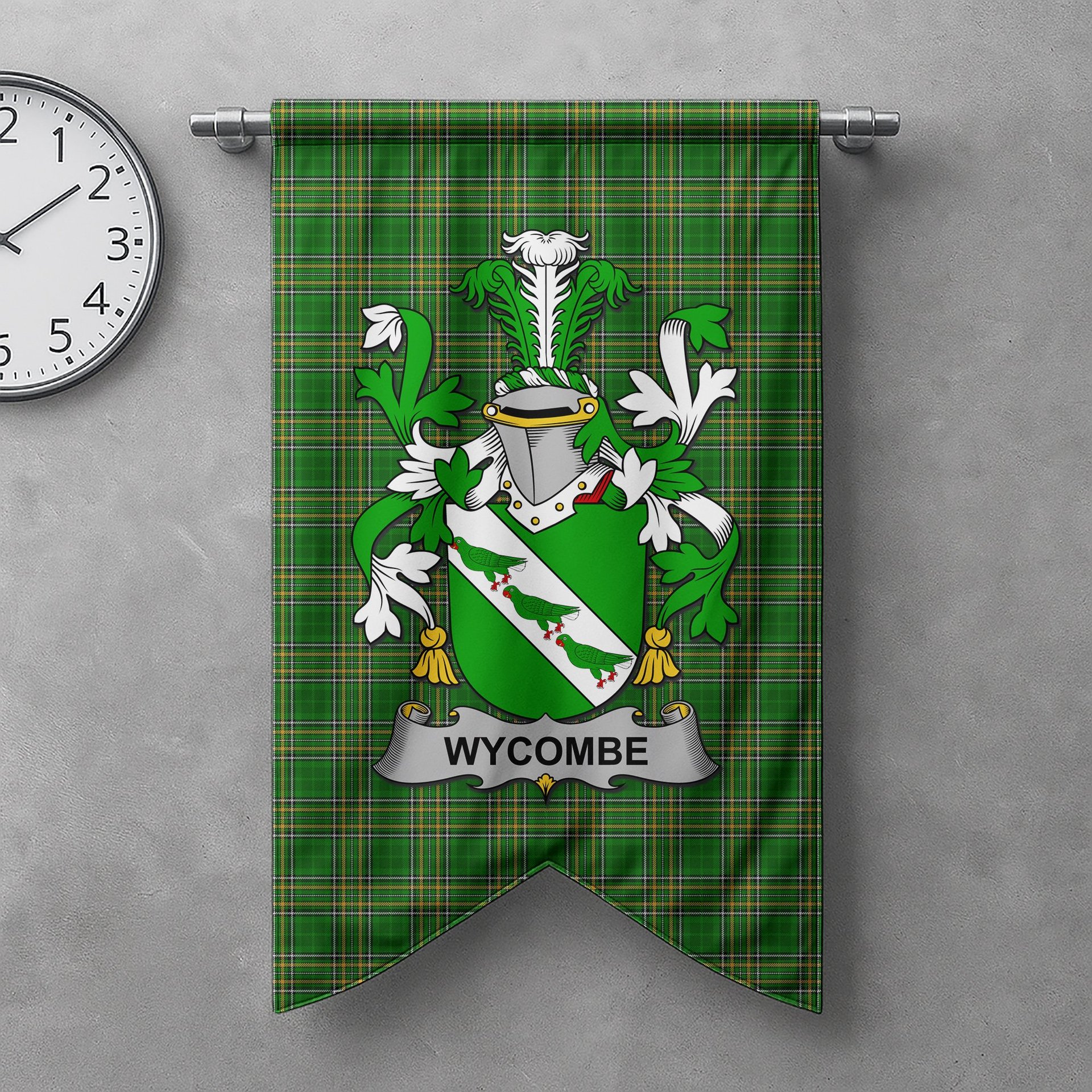ScotsTee Shop Irish Wycombe Clan Coat of Arms Irish Tartan Gonfalon Flag