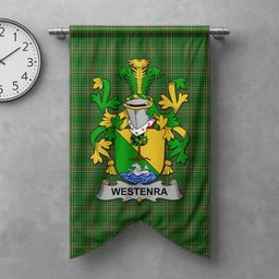 ScotsTee Shop Irish Westenra Clan Coat of Arms Irish Tartan Gonfalon Flag