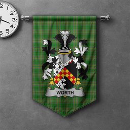 ScotsTee Shop Irish Worth or McWorth Clan Coat of Arms Irish Tartan Gonfalon Flag
