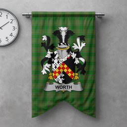 ScotsTee Shop Irish Worth or McWorth Clan Coat of Arms Irish Tartan Gonfalon Flag