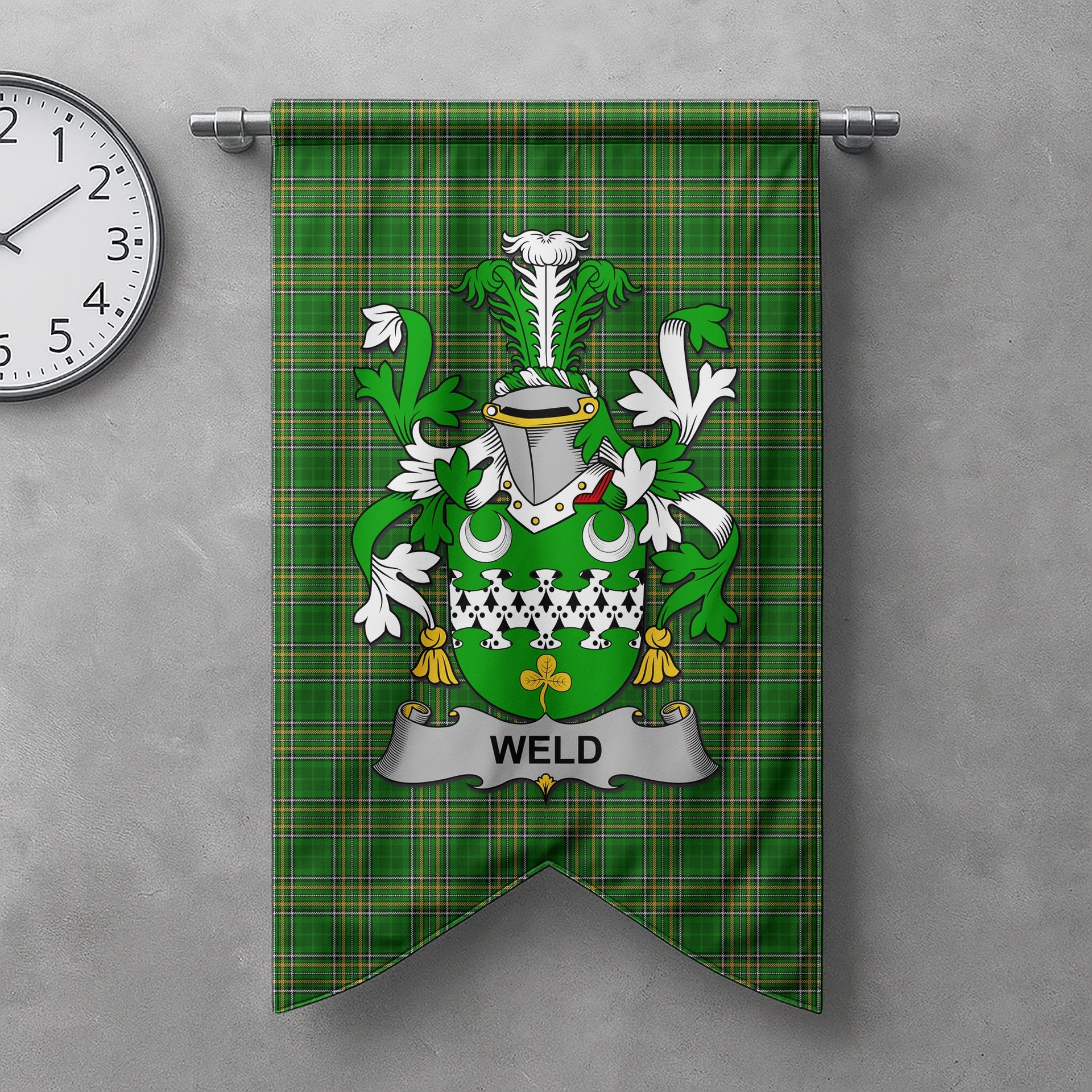 ScotsTee Shop Irish Weld Clan Coat of Arms Irish Tartan Gonfalon Flag