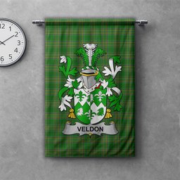 ScotsTee Shop Irish Veldon Clan Coat of Arms Irish Tartan Gonfalon Flag
