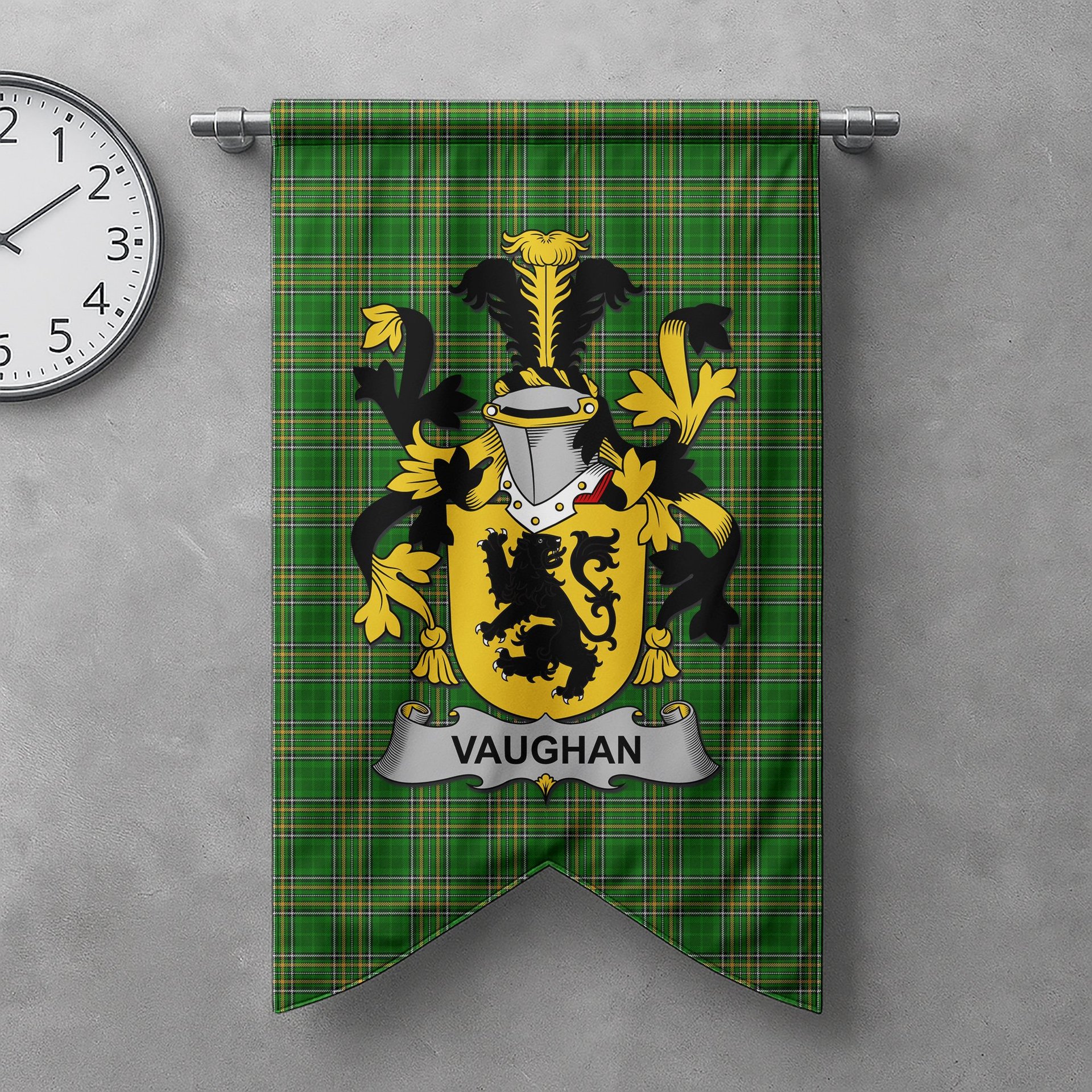 ScotsTee Shop Irish Vaughan Clan Coat of Arms Irish Tartan Gonfalon Flag