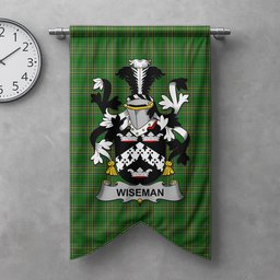 ScotsTee Shop Irish Wiseman Clan Coat of Arms Irish Tartan Gonfalon Flag