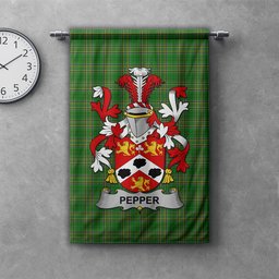 ScotsTee Shop Irish Pepper Clan Coat of Arms Irish Tartan Gonfalon Flag