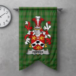 ScotsTee Shop Irish Pepper Clan Coat of Arms Irish Tartan Gonfalon Flag