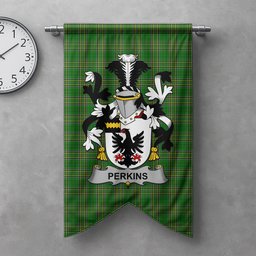 ScotsTee Shop Irish Perkins Clan Coat of Arms Irish Tartan Gonfalon Flag