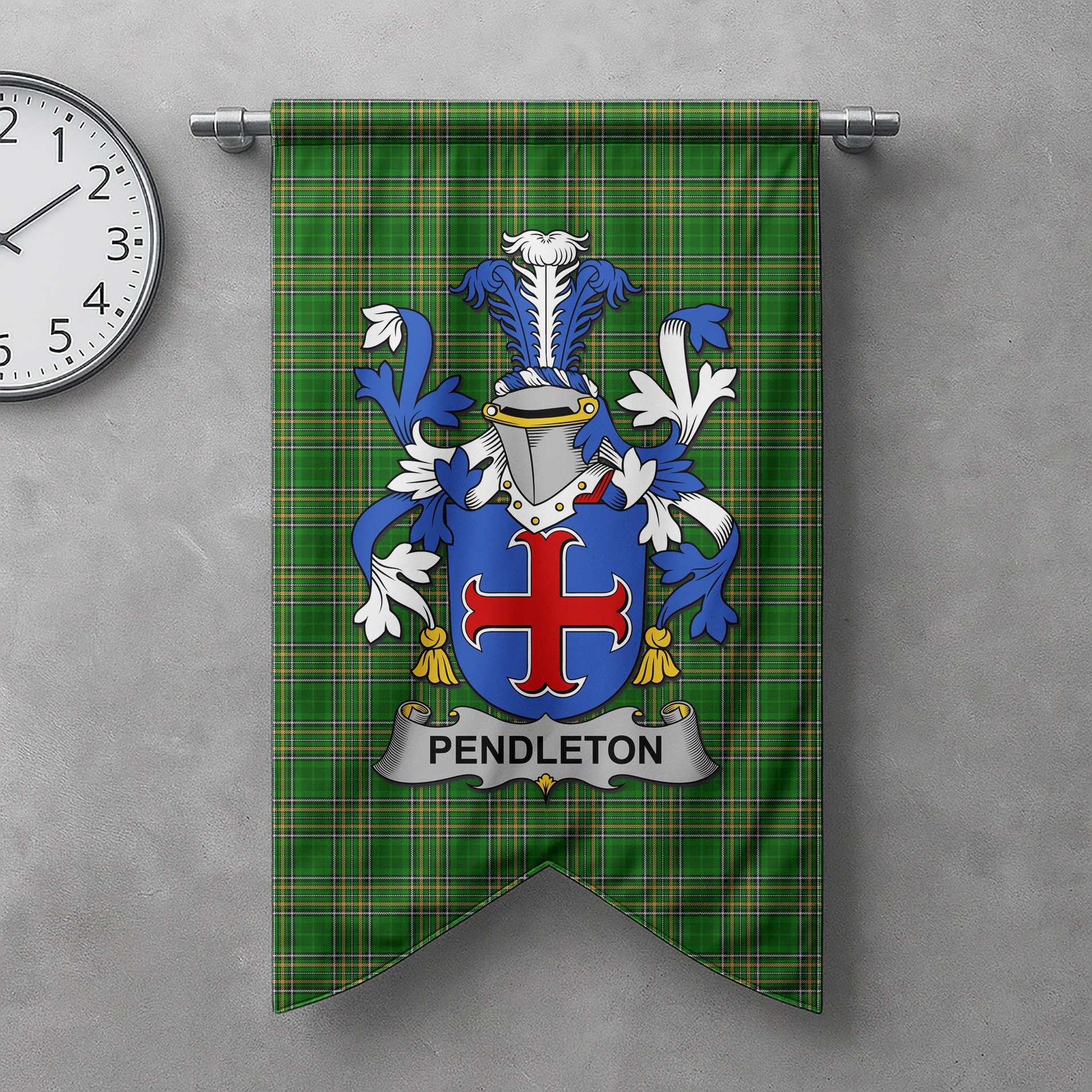 ScotsTee Shop Irish Pendleton Clan Coat of Arms Irish Tartan Gonfalon Flag