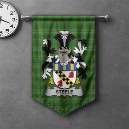 ScotsTee Shop Irish Steele Clan Coat of Arms Irish Tartan Gonfalon Flag