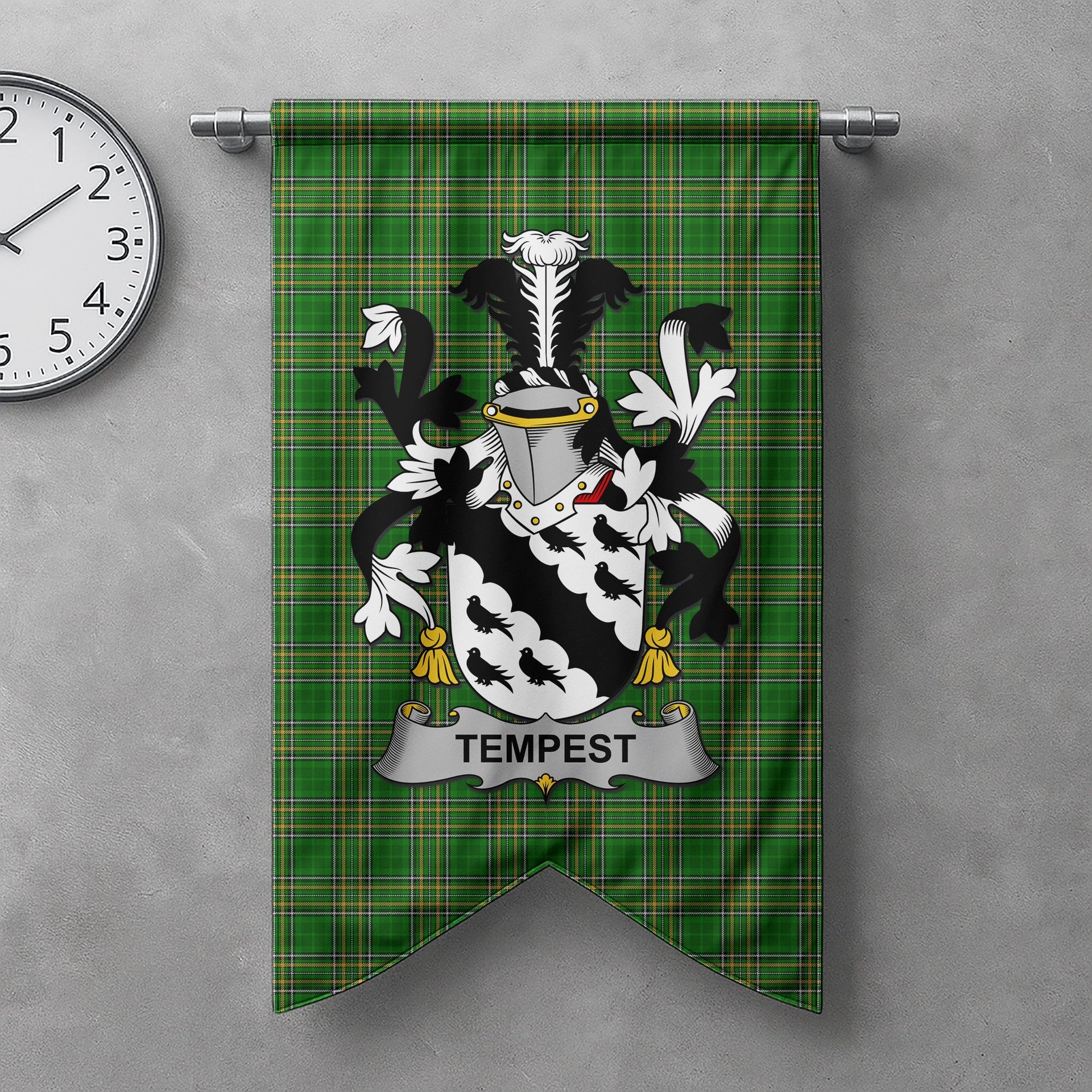 ScotsTee Shop Irish Tempest Clan Coat of Arms Irish Tartan Gonfalon Flag