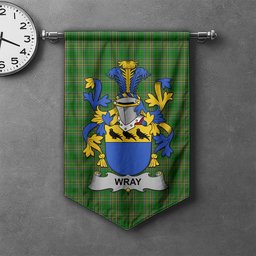 ScotsTee Shop Irish Wray Clan Coat of Arms Irish Tartan Gonfalon Flag
