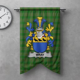 ScotsTee Shop Irish Wray Clan Coat of Arms Irish Tartan Gonfalon Flag