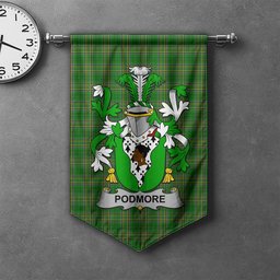 ScotsTee Shop Irish Podmore Clan Coat of Arms Irish Tartan Gonfalon Flag
