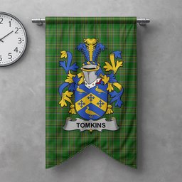 ScotsTee Shop Irish Tomkins Clan Coat of Arms Irish Tartan Gonfalon Flag