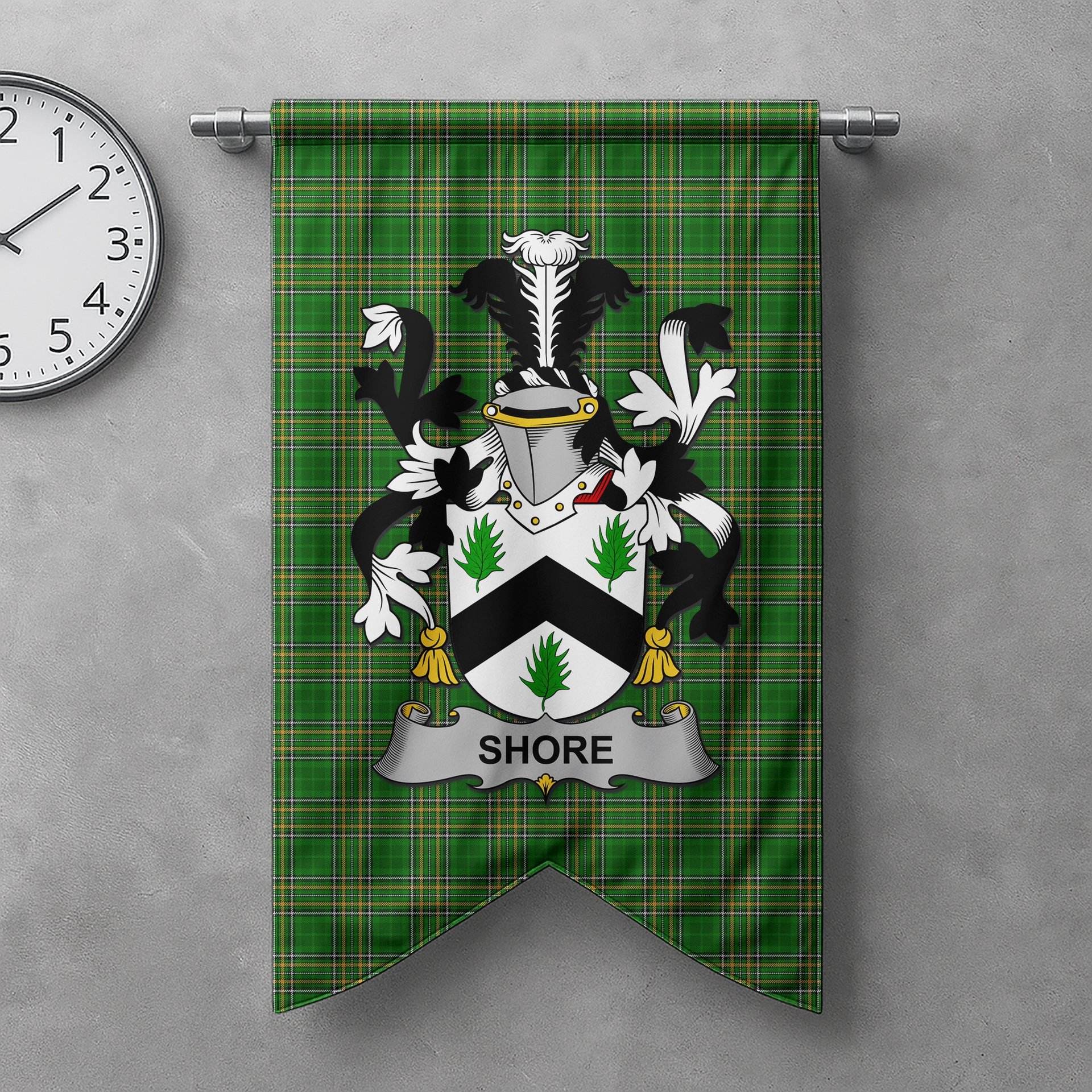 ScotsTee Shop Irish Shore Clan Coat of Arms Irish Tartan Gonfalon Flag