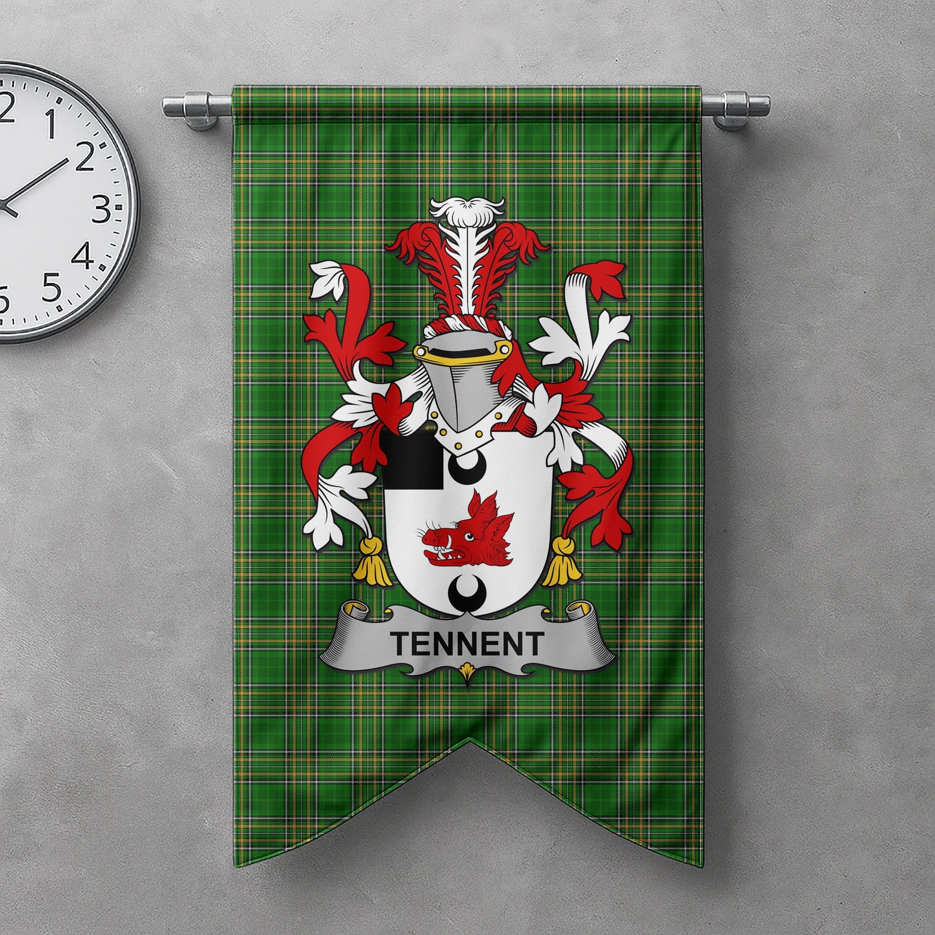 ScotsTee Shop Irish Tennent Clan Coat of Arms Irish Tartan Gonfalon Flag