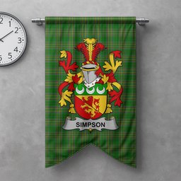 ScotsTee Shop Irish Simpson Clan Coat of Arms Irish Tartan Gonfalon Flag
